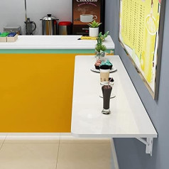 Generisch Weißer klappbarer Computertisch 60 cm 70 cm 80 cm 90 cm 100 cm 120 cm | Wandtisch für kleine Räume, Home-Office-Arbeit | Klappbarer Frühstücksbartisch für die Küche, zur Wandmontage, herunte