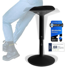 Backerz Ergonomic Stool - Office Stool with 55-80 cm Height Adjustment - Seat and Standing Stool - Wobble Stool - Work Stool for Home and Office - Covered with Water-Repellent Fabric, Matte Black