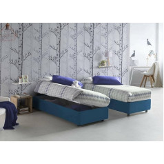 Talamo Italia Silvia Sommier Single Bed with Container, Made in Italy, Fabric Cover, Side Opening, Includes Mattress 80 x 190 cm, Blue