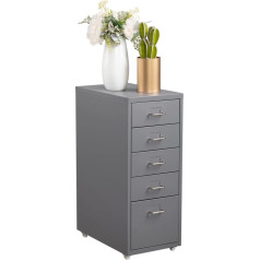 Hollyhome Mobile Filing Cabinet with 5 Drawers, Rolling File Organiser, Metal Storage Cabinet with Wheels for Home, Office and School, Grey