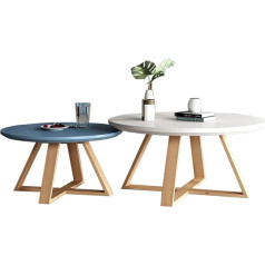 Generisch Round Wooden Nesting Tables Set of 2 for Living Room Beech Wood Legs Coffee Tables and Side Tables for Small Spaces