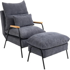 Homcom Wing Chair with Stool, Recliner Chair with Reclining Function, Armchair with Ottoman, Upholstered Chair with Cushion, TV Chair, TV Chair for Bedroom, Living Room, 68 x 91.5 x 88 cm, Grey
