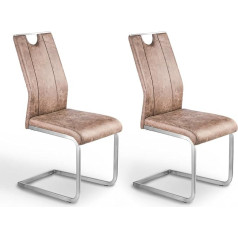 Heyork Set of 2 Cantilever Chairs, Brown Metal Frame, Dining Room Chair, Kitchen Chair, Load Capacity 120 kg