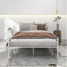‎Hojinlinero HOJINLINERO Metal Bed Frame, Metal Bed Frame with Slatted Frame, Modern Guest Bed, Youth Bed with Slatted Frame, Easy Assembly, Extensive Storage Space, Bed 120 x 200 cm, White