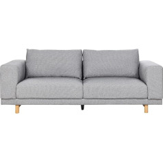 3-Seater Sofa Fabric Cover Grey with Wooden Legs 220 cm Long Modern Skandi Nivala