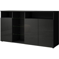 Mb Muebles Bonitos Living Room Sideboard, Width 150 x Height 82 x Depth 40 cm, Modern, Colour Black with High Gloss Finish, 3 Doors, LED, Living Room TV Cabinet, Model Clark L