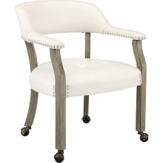 Leemtorig Dining Room Chairs with Wheels and Armrests, Accent Kitchen Table Chairs with Wheels, Roller Poker Table Chairs, Wooden Play Table Chairs, Captain's Chair, Grey Legs & Ivory SY-1318-WT