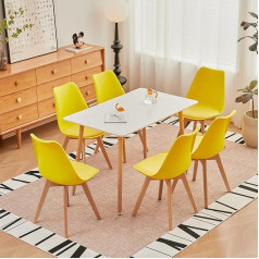 Grobkau Set of 6 Scandinavian Dining Chairs Retro Office Chair Upholstered Solid Beech Seat Yellow