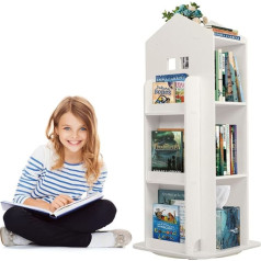 Uyoyous 3-Tier Rotating Bookcase, Children's Standing Shelf, Rotating Shelf, White Rotating Book Shelf, Floor Shelf, Children's Book Shelf for Bedroom, Living Room, Study, 40 x 40 x 95 cm