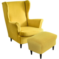 Highdi 2-Piece Velvet Wing Chair Cover with Ottoman Protective Cover, Armchair Throws, Wing Chair Protective Covers, Stretch Tiger Chair Cover with Armrest, High Backrest (Yellow)