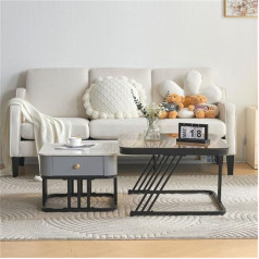 Coffee Table Set with Two Table Tops and Wooden Drawer in Drum Design, Side Tables Perfect for Use in the Living Room, Bedroom and on the Balcony (Colour: style3)