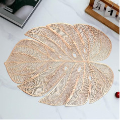 Amdxd Set of 6 Place Mats Washable Modern PVC Table Place Mats Boho Leaf Non-Slip Table Coasters Decoration Rose Gold for Kitchen Home Restaurant 36 x 46 cm