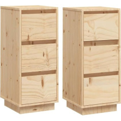 Vidaxl 2 x Sideboard with 3 Drawers Chest of Drawers Sideboard Side Cabinet Multi-Purpose Cabinet Drawer Cabinet 32 x 34 x 75 cm Solid Pine Wood