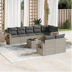 Homgoday Gartenmöbel-Set 9-teilig mit Kissen hellgrau Polyrattan, Möbel Set Schlafsofa Wohnzimmer Couch, Set Sofa für den Außenbereich für den Garten, Outdoor Typ3252769