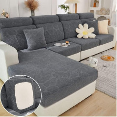 GEBIN Jacquard Sofa Seat Cushion Cover, Stretch Sofa Cover, Seat Cushion Protection, Non-Slip Sofa Cover, Protective Cover for Sofa Cushion, L-Shaped Chaise Longue Furniture Protection (Grey, Chaise Longue)
