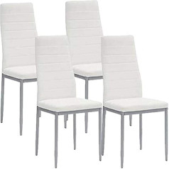 Bakaji , White Set of 4 Modern Dining Chairs for Living Room Kitchen Upholstered Faux Leather Seat Leather Alloy Steel Standard