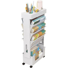 Ciffra Movable Classroom Bookshelf at Desk, 5-Tier Rolling Cart with Wheels, Desk Organiser, Book and Magazine Rack, Slim Storage Cart for Home Library