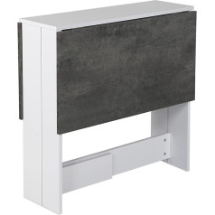Huole Mobile Folding Table, Folding Dining Table Suitable for Small Spaces with 1 Drawer and 2 Shelves for Dining Room and Kitchen, 103 x 76 x 73.4 cm (White + Concrete)