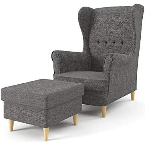 Sofini Milo Winged Chair with Stool Armchair for living room and dining room. Scandinavian lounger made from woven fabric, Best Armchair!