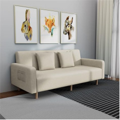 Usmask Modern Cotton Fabric Sofa Bed, Adjustable Folding Recliner Sofa, 2 Seater Lounger Lounge Couch Reclining Chair, Padded Sofa Bed Chair for Home Office Furniture, Beige, 170 × 61 × 75 cm (Beige 1