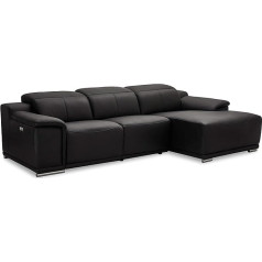 Furnhouse Ibbe Design Module Sofa L Shape Corner Sofa Black Leather Home Cinema Couch Right Chaise Longue Alexa with Electrically Adjustable Relaxation Function, 282 x 160 x 73 cm