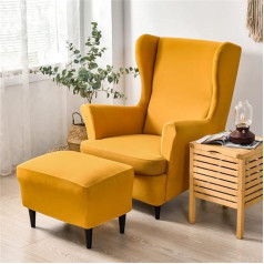 Highdi 2-Piece Wing Chair Cover with Ottoman Protective Cover, Plain Armchair Throws, Wing Chair Protective Covers, Stretch Tiger Chair Cover with Armrest, High Backrest (Khaki)