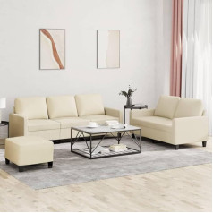 Klyeon 3-TLG. Sofagarnitur mit Kissen Creme Kunstleder,Gemütliche Couchgarnitur aus Kunstleder in Cremefarbe für den gemütlichen Wohnbereich Wohnzimmer, Sofas