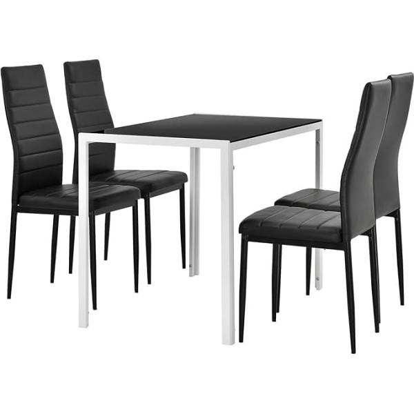 [En.casa] Modern Dining Table Black / White + 4 Chair Set Black