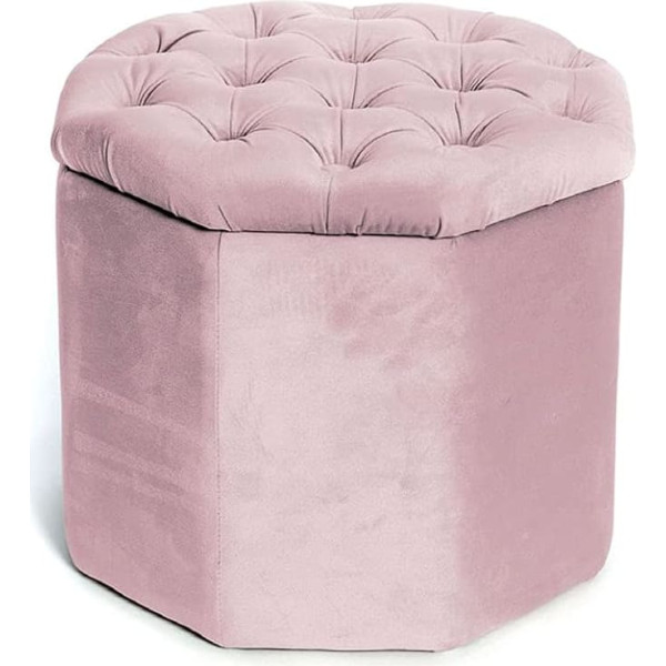 Biancheriaweb Living Room Bean Bag Upholstered Octagonal Quilted Velour Plain Antique Pink