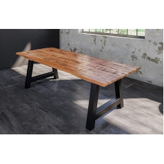 SAM Dora Dining Table, 200 x 100 cm, Solid Mango Wood, Varnished & Natural-Coloured, Wane Table with A Metal Frame in Matte Black, Real Wane, 26 mm