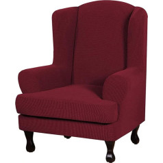 JHLD Wing chair cover, jacquard armchair cover, stretch water-repellent, easy set armchair protective cover, machine washable, red wine, 2-piece