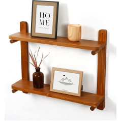 Sumgar Wall Shelf Wooden Floating Shelves Hanging Shelf 60 cm Practical 2-Tier Decorative Shelves Made of Solid Wood for Bathroom Kitchen Organiser Shelf Modern