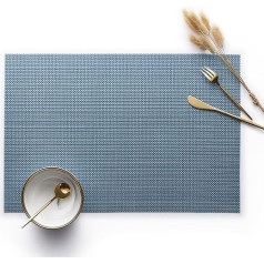 Amdxd Tischset Abwaschbar Modern Quadratisch 4er Set, PVC Platzdeckchen Natur Europäisch Gewebt Texture Anti-Rutsch, Tisch-Sets Blau für Zuhause Restaurant Speisetisch, 30x45CM
