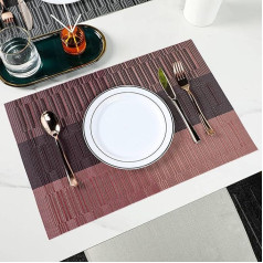 Mesnt Tischset PVC, 6er-Set Dreifarbiges Patchwork-Streifen-Textur-Rechteck Platzsets, Küchen-Tischsets für Esstisch, 45x30cm, Rot