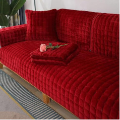 Velvet Sofa Cover 1 2 3 4 Seater, Sofa Protector Non-Slip Sofa Cover L Shape, Sofa Cover Set Sofa Cover Corner Sofa Throw Sofa Throw, Sofa Throw Couch Cover L Shape, Dark Red, 70 x 180 cm