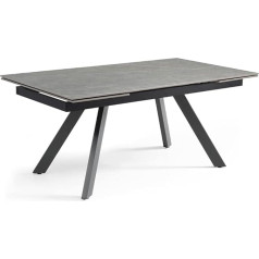 Meubletmoi Arizona 08 160/240 cm Extendable Dining Table Ceramic Grey Marbled Matt with 4 Bevelled Legs Metal Black