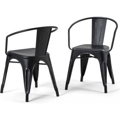 Simpli Home Larkin Metal Dining Arm Chair, Distressed Black (Set of 2)