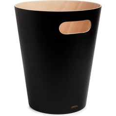 Umbra Woodrow Wastepaper Bin for the Office, Bathroom, Living Room and More, 7.5 Litre Capacity Wood, Natural, Black , medium