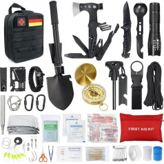 WayinTop Outdoor Emergency Survival Kit with First Aid Kit, Survival Equipment with Multi-Tool Axe, Folding Shovel, Rescue Blanket Compass, Gifts for Men, Camping, Adventure, Hiking Outdoors