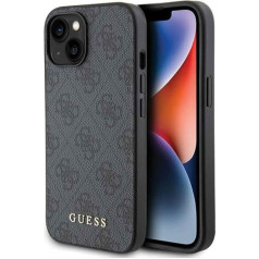 Guess GUHCP15SG4GFGR Case for iPhone 15 6.1 Inch Grey Hard Case 4G Metal Gold Logo