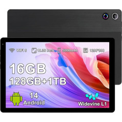 Freeski Tablet 10 Inch Android 14 Octa-Core (2025), Tablet 10.36 Inch with Widevine L1, 16GB RAM 128GB ROM 1TB TF, 5G WiFi 6, Bluetooth 5.0, 1280x800 IPS, 5000mAh, 5MP + 8MP, Tablet PC, Black