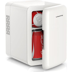 VINATO Mini Fridge 4 Litres, 6 Cans Mini Refrigerators for Bedroom, AC + 12V DC Power Cooler and Warmer, Portable Small Fridge for Car, Travel, Cosmetics, Drinks, Fruit, White