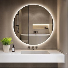 GIMBELEN Bathroom Mirror with Lighting, Round Bathroom Mirror with Lighting, LED Mirror with Light and Cool White 6500 K, Wall Switch, Memory Function, Explosion-proof Glass, Wall Mirror 50 cm