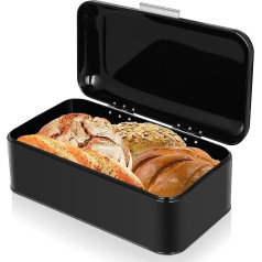 Voency Bread Box, Bread Bin for Kitchen Worktop, Metal Bread Storage Container Container, Retro Bread Holder Box with Lid, Storage Container for Pastry Bread, Black