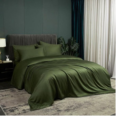 Bamboo Bed Linen Green Olive Green 135 x 200 cm Smooth Luxury Summer Bed Linen Breathable Cooling 100% Natural Bamboo Bedding Set Single Bed Duvet Cover with Zip and 1 Pillowcase 80 x 80 cm