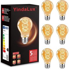 YindaLux Light Bulb E27 LED Warm White 2200 K Filament Lamp Edison Vintage Light Bulb 4 W Energy Saving Lamp Retro Bulb Decoration for Home Café Bar 6 A60