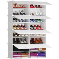 YOUTHCLUB Shoe Rack, Portable Shoe Storage Shelf, DIY Plastic Dustproof Shoe Cabinet, Modular Shoe Rack with Door, Shoe Organiser for Hallway, Bedroom, Living Room, Entrance, White, 2 x 8