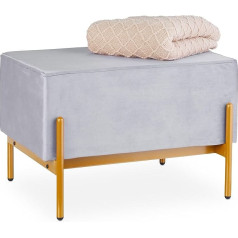 Relaxdays Velvet Bench, Upholstered Bench with Metal Feet, Velvet Bench Bedroom, Hallway, H x W x D: 40 x 60 x 43 cm, Grey