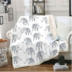 Loussiesd Bohemian Elephant Fleece Blanket for Kids and Adults, Boho Style, Exotic Style, Sherpa Blanket, Wild Animal Pattern, Throw, Blanket, Ethnic Elephant, Double Blanket, 152.4 x 200.7 cm