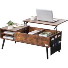 VEVOR Coffee Table with Lift Top, 100 cm Rectangular Side Table, Sofa Table, Coffee Table with Additional Storage Pockets, Open and Hidden Storage Space, Living Room, Brown